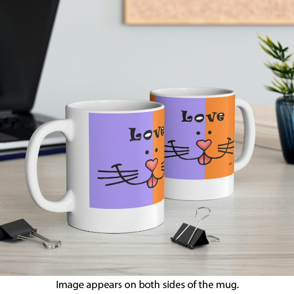 cat love face mug