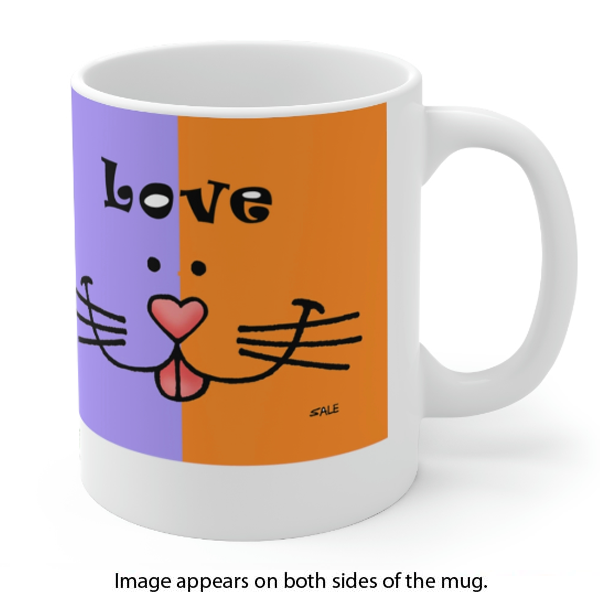 cat love face mug