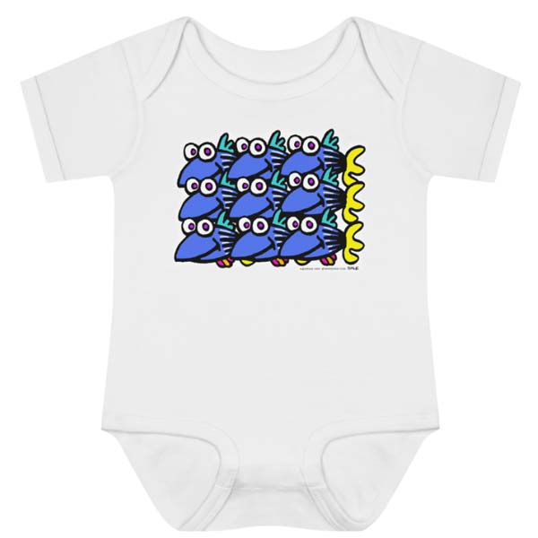 blue fish school onesie